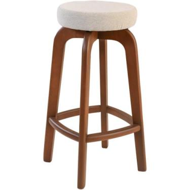 Imagem de Banqueta Bnaco Alto Bar em Madeira Maciça Castanho Assento Redondo Tec