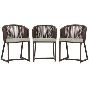 Imagem de 3 Cadeiras De Jantar Noronha Marrom Corda Náutica E3 Trama Marrom