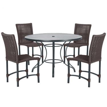 Imagem de Mesa Ascoli Com 4 Cadeiras Cannes De Alumínio Trama Marrom