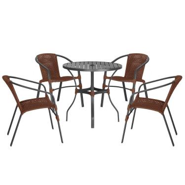 Imagem de 04 Cadeiras Floripa E Mesa Roma 80cm Preta Trama Original Marrom