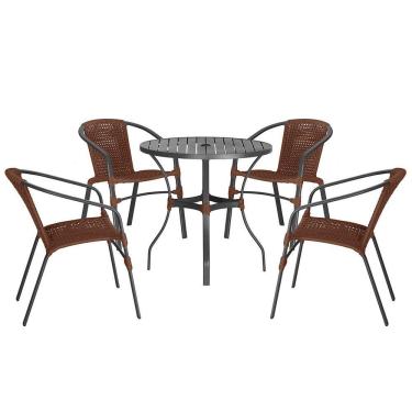 Imagem de 04 Cadeiras Floripa E Mesa Roma 100cm Preta Trama Original Marrom