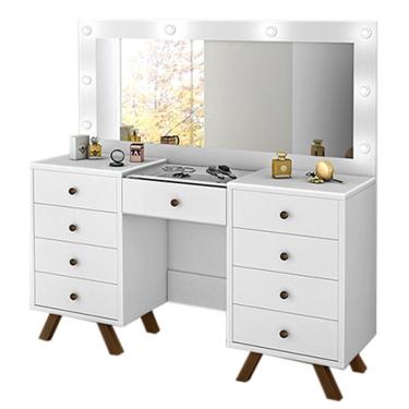 Imagem de Penteadeira Camarim Com Espelho 9 Gavetas Mila Branco - Móveis Luapa