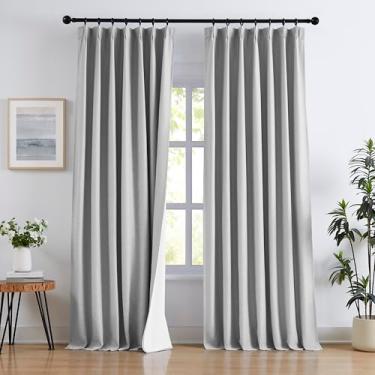 Imagem de Cortinas plissadas cinza para quarto, cortinas blackout de linho e linho com forro de cortina branca, cortinas de janela com isolamento térmico para sala de estar, 2 painéis cinza-acastanhado 101,6 cm