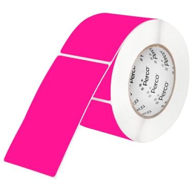 Imagem de Perco Etiquetas adesivas perfuradas rosa fluorescente de 7 x 12 cm — 150 adesivos/rolo — com adesivo permanente para gerenciamento de inventário, codificação de cores, caixas de mudança, varejo