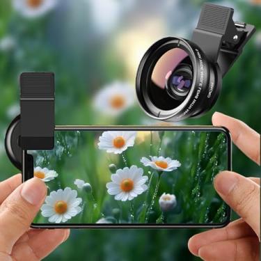 Imagem de Lente grande angular e macro de 0,45 x clipe para câmera de smartphone para fotografia Vlog compatível com criadores de conteúdo 1 peça (preta)