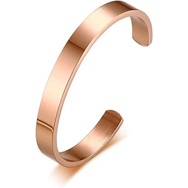 Imagem de Rockyu Pulseira masculina ouro rosa de aço inoxidável 8 mm de largura altamente polida durável presente para homens Dia dos Namorados