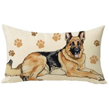 Imagem de Fjfz Capa de almofada decorativa de cachorro pastor alemão 30,5 x 50,8 cm, estampa de pata retangular, decoração de casa ao ar livre, presente para amantes de animais de estimação, capa de almofada de