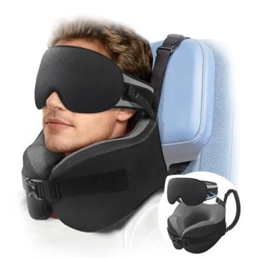 Imagem de YFONG Almofada de viagem para aviões de voo longo, combinação de alça de cabeça com máscara 3D contornada para os olhos para dormir, travesseiro de pescoço para viagem de carro essencial, suporte de