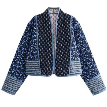 Imagem de Jaqueta Wyeysyt Puffer acolchoada, cortada, feminina, floral, preta, G