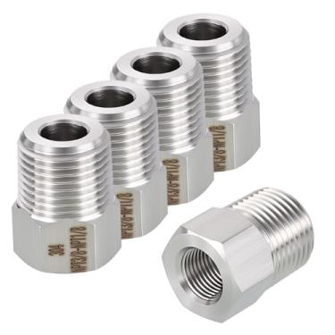 Imagem de Rebower Pacote com 5 adaptadores macho para FeMale de aço inoxidável 304, NPT macho de 9,5 mm x 1/20.3 cm FeMale NPT redutor de bucha hexagonal para industrial, fluido, jardinagem doméstica