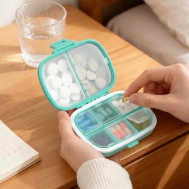 Imagem de Caixa organizadora de medicamentos selada, estojo compacto de armazenamento de comprimidos para viagens, caixa de medicamentos portátil com divisórias, design para uso doméstico e em viagens