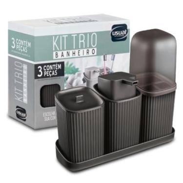 Imagem de KIT 3 PEÇAS BANHEIRO HIGIENE E LAVABO PIA - PRETO - PORTA - ESCOVA, SABONETE LIQ E ALGODÃO