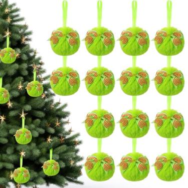 Imagem de Liliful 18 peças de enfeites de bola de Natal peluda verde limão enfeites de natal peludos enfeites de Natal pompom bolas de pendurar para casa suprimentos de festa de árvore de Natal (estilo 1, verde