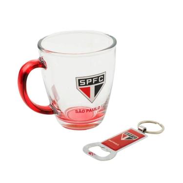 Imagem de Jg Com Uma Caneca De Vidro E Um Abridor 370ml - São Paulo SPFC-Unissex