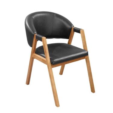 Imagem de Cadeira Banqueta Roma Base Em Madeira De Eucalipto Com Revestimento Versátil Corino Preto