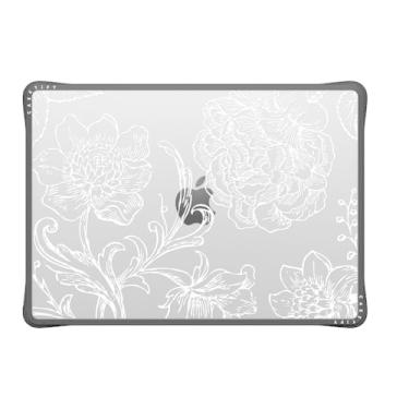 Imagem de CASETiFY Capa Impact MacBook Pro 35.6 cm (M1-M4) [cantos acolchoados a impactos/resistente a arranhões/aderência antiderrapante] - flores artísticas de linha branca - preto transparente