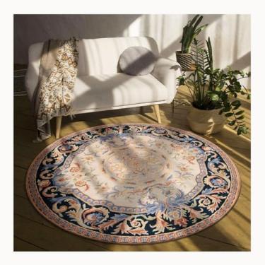 Imagem de HGTRH Tapete redondo floral, tapetes laváveis para sala de estar vintage decoração de casa tapete estilo country gasto para quarto G 100 x 100 cm