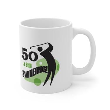 Imagem de Trenton Gifts Caneca de café de aniversário de 50 anos para entusiastas de golfe - Ideias engraçadas de presente para ela e ele - Caneca única de aniversário de 50 anos para mulheres e homens. 50 e