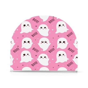 Imagem de JUZIHAI Suporte de guardanapo fantasma branco Halloween Boo para mesa dispensador de guardanapo em pé de acrílico suporte de lenços de mesa independente para cozinha sala de jantar bar festa decoração