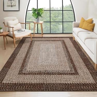 Imagem de RUGSREAL Tapete Boho 10 x 15 para quarto, lavável à máquina, capa de chão com estampa trançada, antiderrapante, tapete rústico, para casa de fazenda, tapete marroquino para sala de estar, decoração de