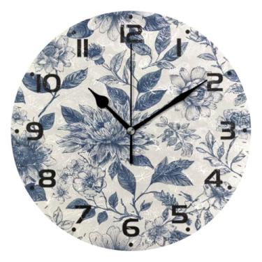 Imagem de JUZIHAI Relógio de parede com padrão floral silencioso, sem tique-taque, relógios de parede redondos operados por bateria, fácil de ler, relógio decorativo de parede para casa, cozinha, sala de estar
