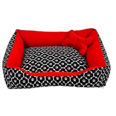 Imagem de Cama Pet para Cachorro e Gato Média | Confortável, Lavável e Impermeável | Zíper e Enchimento Removível(Patinha Vermelho)
