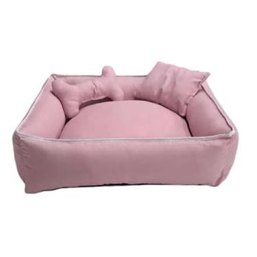 Imagem de Cama para Pets 80x80 com Zíper Removível | Tecido Suave e Enchimento Confortável para Cães e Gatos (80 Aconchego Rose)