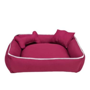 Imagem de Cama para Pets 80x80 com Zíper Removível | Tecido Suave e Enchimento Confortável para Cães e Gatos (80 Aconchego Vinho)