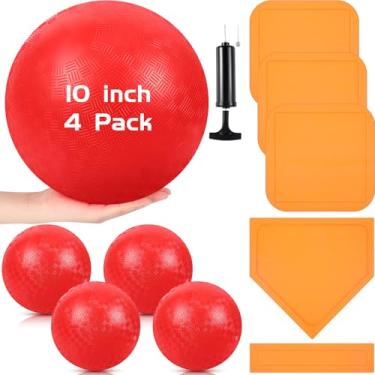 Imagem de Hiboom Conjunto de 10 peças de bola de kickball com bases Dodgeball conjunto de bolas de playground com bola de 25 cm, bases de borracha, agulhas e bomba de bola para meninos, meninas, adultos, quintal, acampamento, piquenique, escola, verão