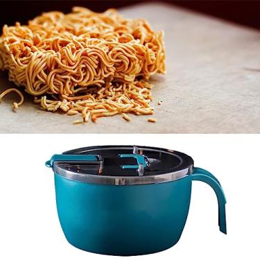 Imagem de GLOGLOW Tigela de Macarrão de Aço Inoxidável Com Tampa, Grande Capacidade, Isolada, à Prova de Calor, Inclui Pauzinhos, Garfo e Colher e Talheres (Verde)