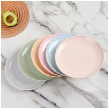 Imagem de Conjunto de 6 Pratos Plásticos Multicoloridos, PP, 19cm x 16cm, Leves e Reutilizáveis, Verde, Amarelo, Branco, Rosa, Cinza e Azul