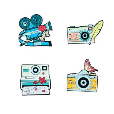 Imagem de Conjunto de 4 pinos coloridos para câmera de desenho animado - Polaroid vintage, câmera de filme, SLR e DSLR esmaltados emblemas para bolsas, jaquetas e mais