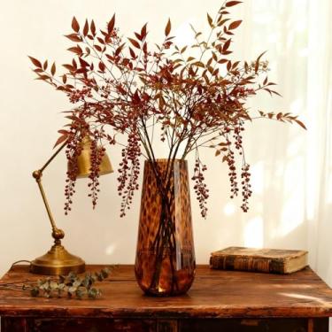 Imagem de Vaso de flor marrom âmbar de 30 cm de altura, vaso de vidro leopardo exclusivo de luxo para centros de mesa, vaso de fazenda grande espesso, vaso de tartaruga para sala de estar, estante de livros