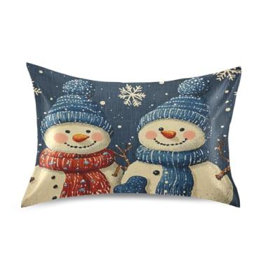 Imagem de Blueangle Linda fronha de cetim de boneco de neve de desenho animado para cabelo e pele, fronha de seda, tamanho Queen (50,8 x 76,2 cm) - Capas de almofada de cetim refrescantes com fecho de envelope