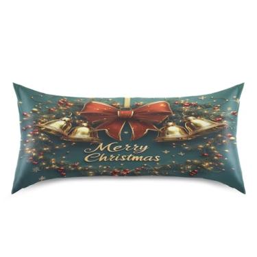 Imagem de Blueangle Fronha de cetim com sinos de Natal para cabelo e pele, fronha de seda, tamanho king (50,8 x 101,6 cm) - Capas de almofada de cetim refrescantes com fecho de envelope (317)