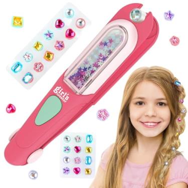 Imagem de Kit de estampagem de pedras de cabelo, ferramenta de estilo de cabelo com diamantes brilhantes reutilizáveis, presente de artesanato e artes de aniversário de Natal para meninas de 5 a 12 anos