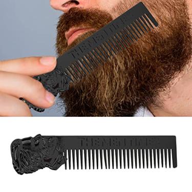 Imagem de Aço inoxidável elegante retrato 3D pente barba cuidados com os cabelos bolso viagem (preto)