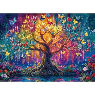 Imagem de LOJETON Quebra-cabeças coloridos de borboletas para adultos, 1000 peças, letras perfeitas nas costas, sem poeira, árvore da vida, arco-íris, acabamento fosco, quebra-cabeça desafiador, perfeito para