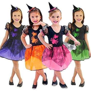 Imagem de Fantasia Halloween Infantil Menina Com Chapeu de Bruxa (Roxo, P 2-3)