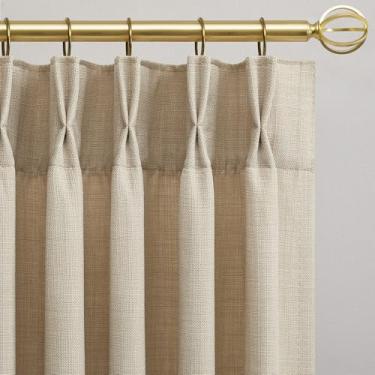 Imagem de Cortinas bege de linho transparente 137 cm cortina curta plissada para cozinha, filtragem de luz, privacidade, boho, quarto, aba traseira semitransparente, cortinas de janela pequenas com ganchos para