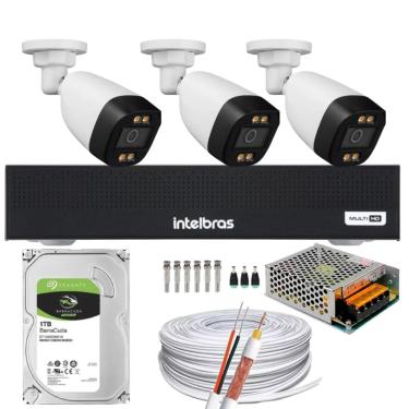 Imagem de Kit 3 Câmeras Segurança Color Dvr Intelbras 1004c Hd 500gb