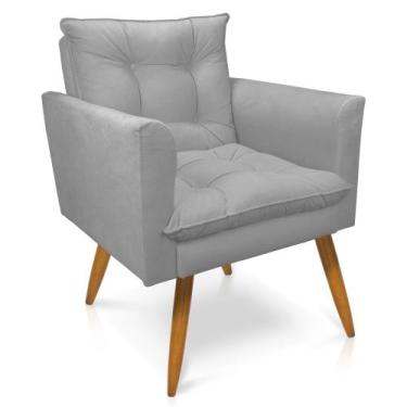 Imagem de Poltrona Tais Suede Cinza Pés Palito Castanho - D'Rossi - DROSSI