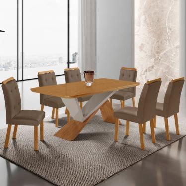 Imagem de Mesa de Jantar Yasmin 180cm Tampo MDF Laminado Canto Copo com 6 Cadeiras Carol