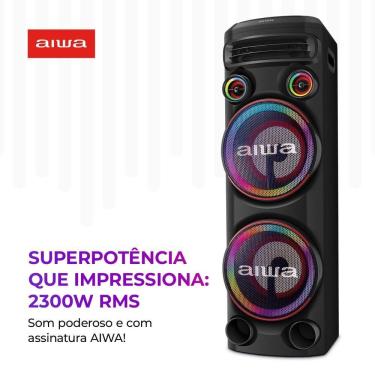 Imagem de Torre de Som Aiwa T2W-02 2300W, 2 Woofers de 10\", Bluetooth, RGB, USB, FM, DJ, Bivolt