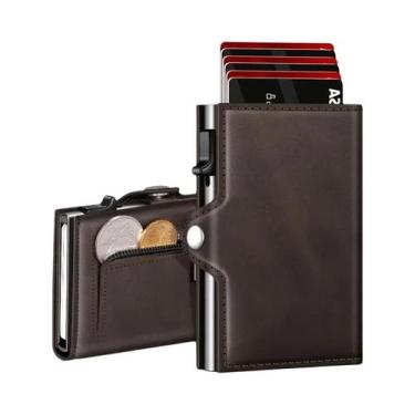 Imagem de Carteira Metálica Antifurto RFID De Grande Capacidade Com Clipe Automá