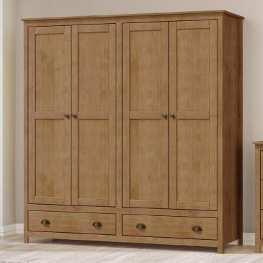 Imagem de Guarda Roupa Casal Lázio Freijó F07 4 Portas de Bater 2 Gavetas Madeira Freijó Mpozenato