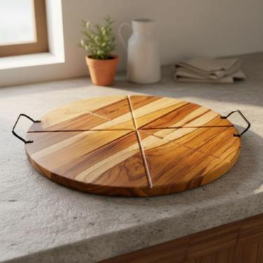 Imagem de Tabua Forma Pizza de Madeira Redonda com Alça para Servir - Maxxi Hous