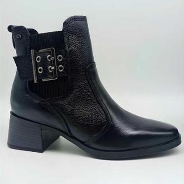 Imagem de Bota Feminina Pegada Couro Salto Largo com Fivela Cano Curto Casual Confortável 282351-...