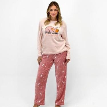 Imagem de Pijama Bene Casa Manga Longa com Calça em Plush-Feminino