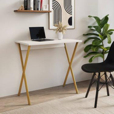 Imagem de Mesa para Computador X 120x60 com Estrutura em Ferro para Escritório - Ferro Dourado Ta...